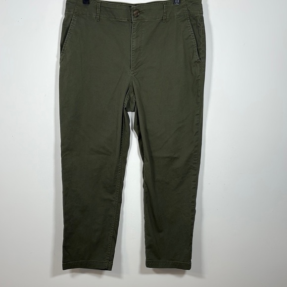 LOFT Perfect Straight Leg Pant 12 Chino Cotton Blend Olive Army Green Stretch - Picture 1 of 9